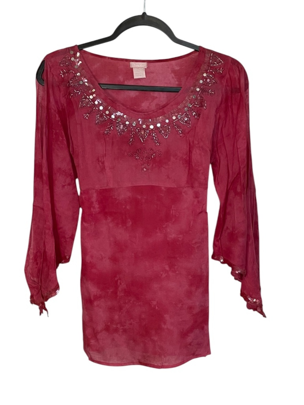 Nolita Pink Tie Dye Cotton Tunic Top Beaded Sequin y2k NWT